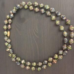Green African Long Paper Bead Necklace